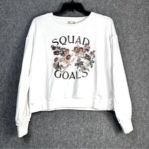 Joyfolie Mia Joy Women’s L Cream 'Squad Goals' Angels Graphic Sweatshirt New